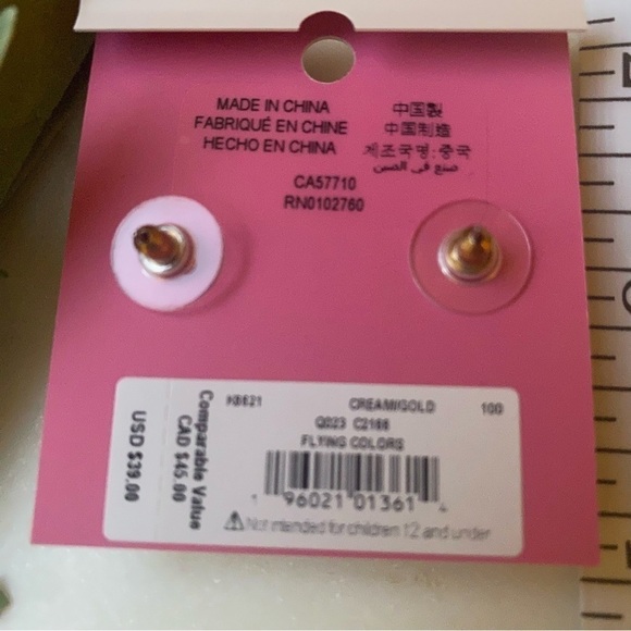 Kate Spade New‎ Flying Colors Bezel Studs Color Cream Pearl and Gold Tone Metal - Picture 2 of 3